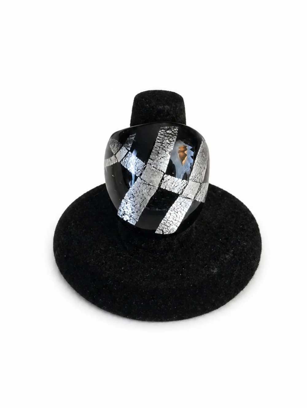Chunky Black Silver Acrylic Statement Ring Size 7 Artisan Modern